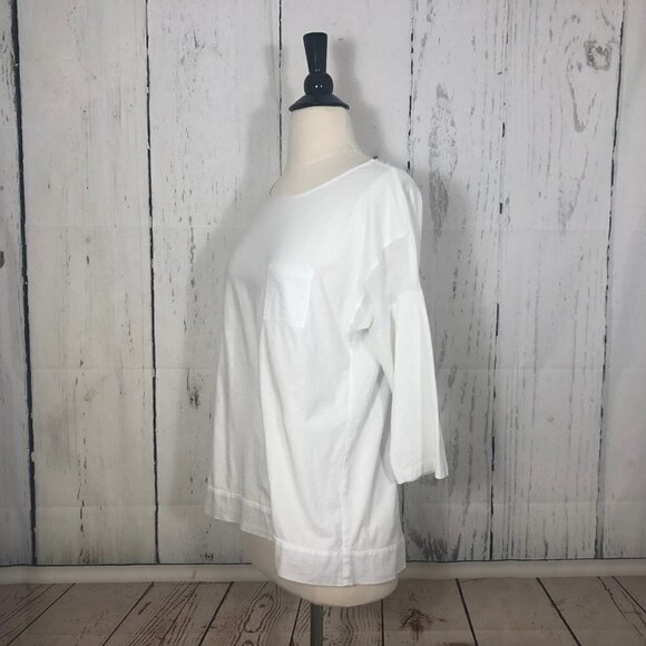 Sundance White Sheer Panel Tunic Top 3/4 Sleeve Cotton Pull On Medium - Picture 5 of 8